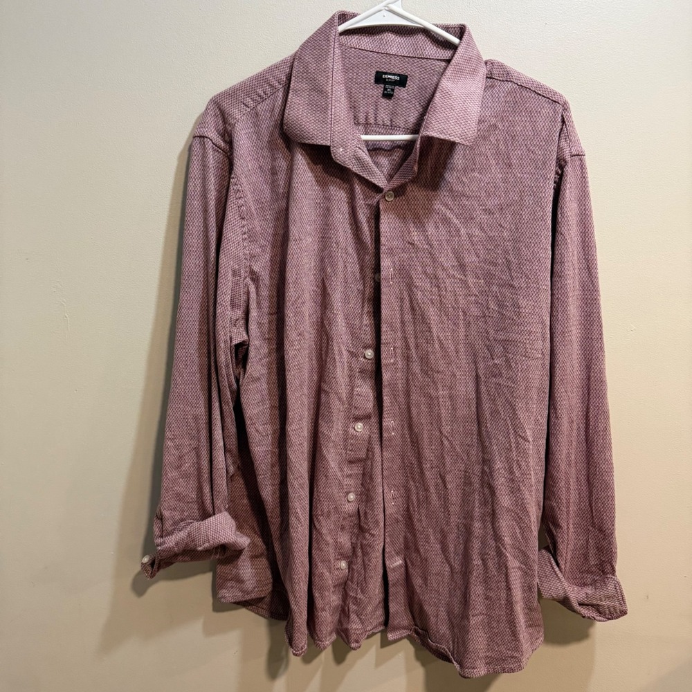 Express Slim Fit Shirt XL Burgundy Textured Cotton Blend Long Sleeve WOV31014